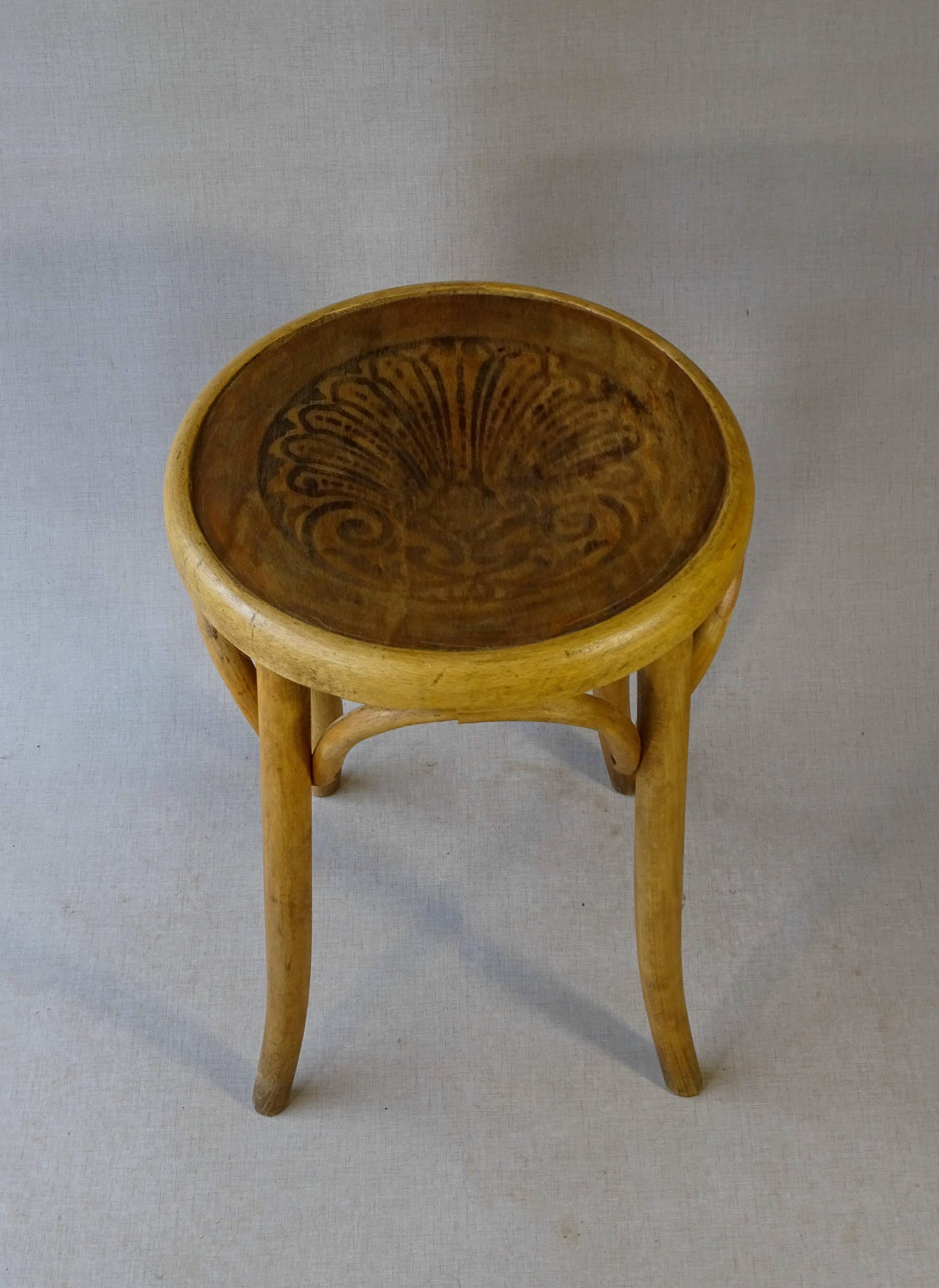 Bistro stool, wooden seat 1930 Fischel France