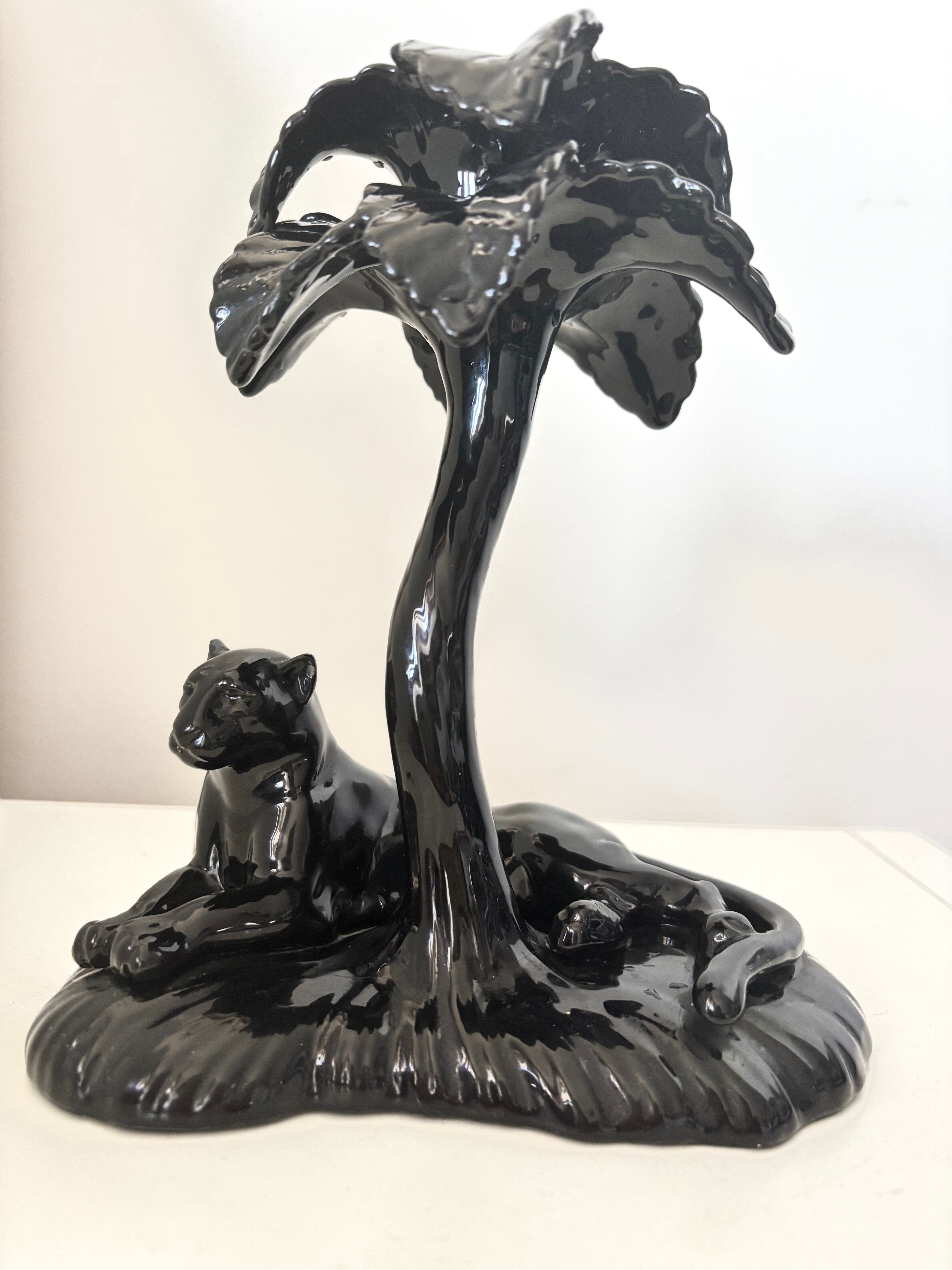 Black panther Art Deco candlestick