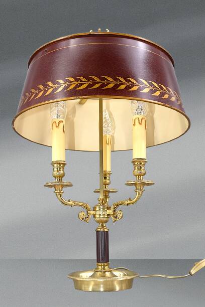 Lampe Bouillotte Bronze Style Empire Abat-jour & Pied laqué Bordeaux
