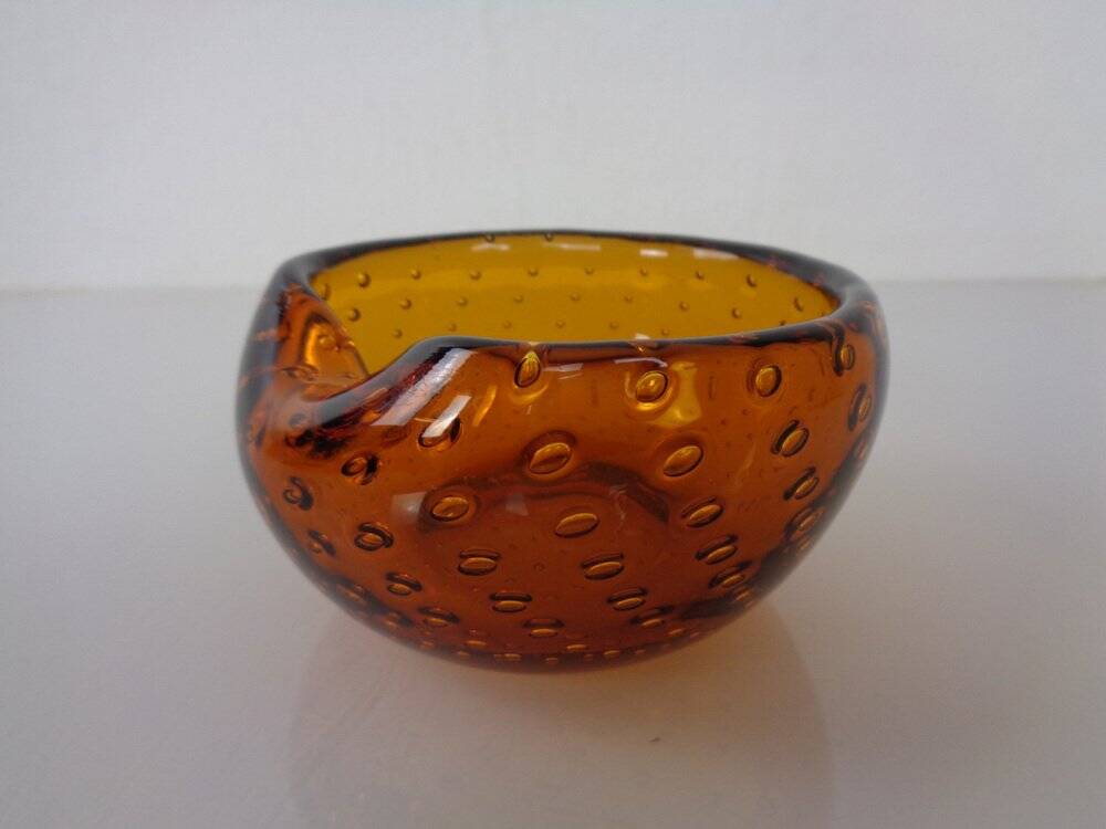 Amber Sommerso Murano Glass Ashtray, Italy, 1960s