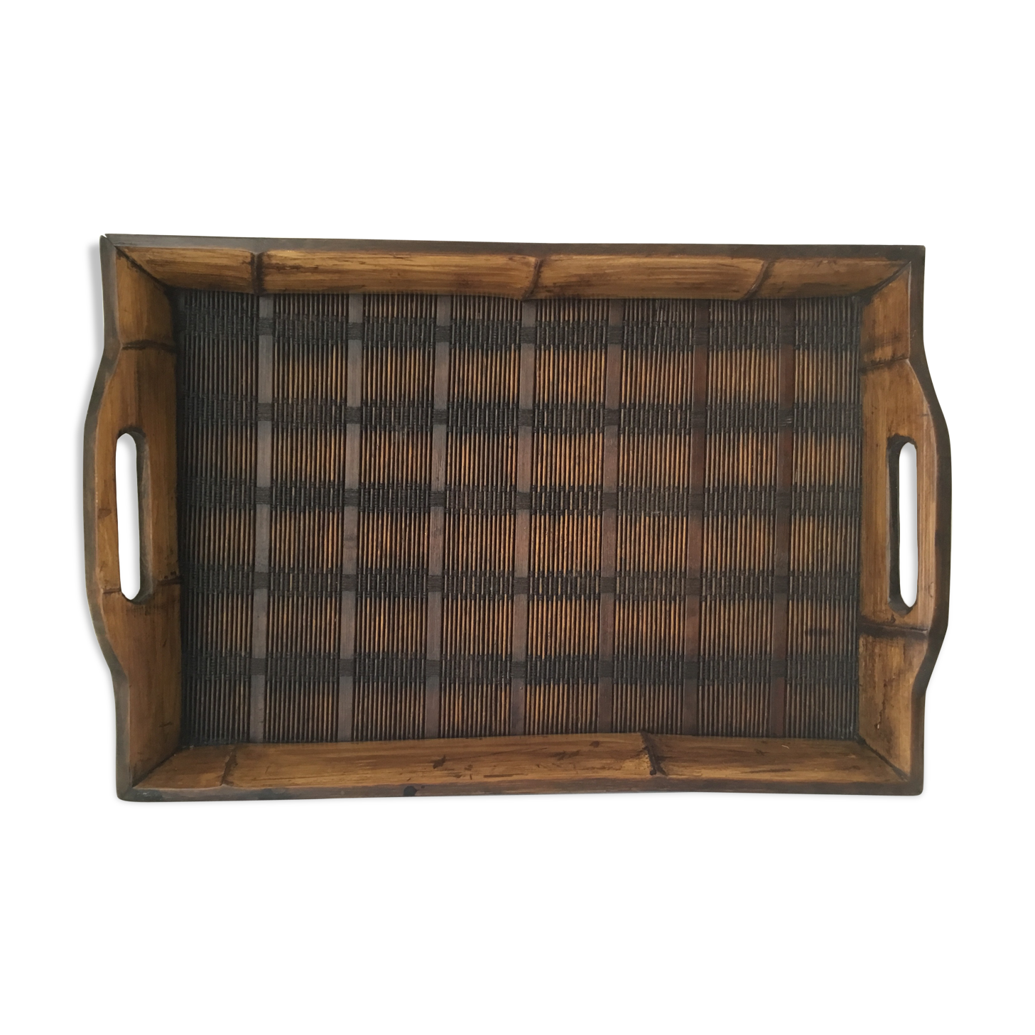 Wooden and rattan tray