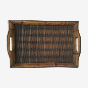 Wooden and rattan tray