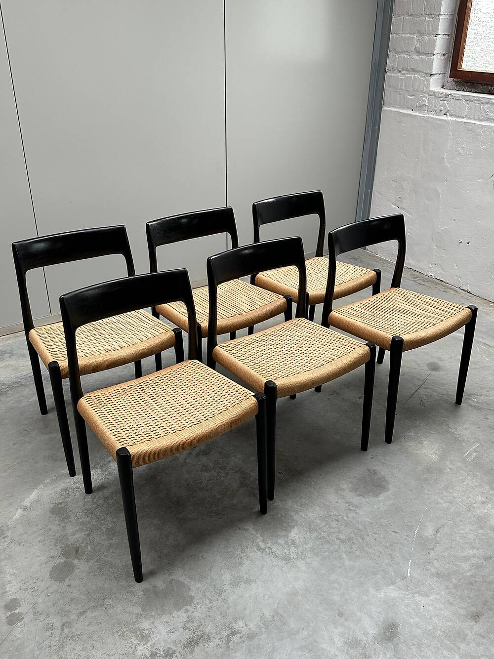 Set of 6 rare 'model 77' chairs, Niels O. Møller, JL Møllers Møbelfabrik, 60s