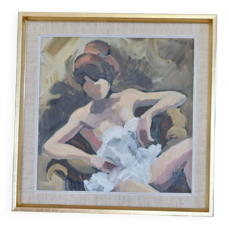 Huile sur toile originale suédoise du milieu du siècle « Ballerina Pose » par Ebbe Höglund (1912- 1993) - Encadrée