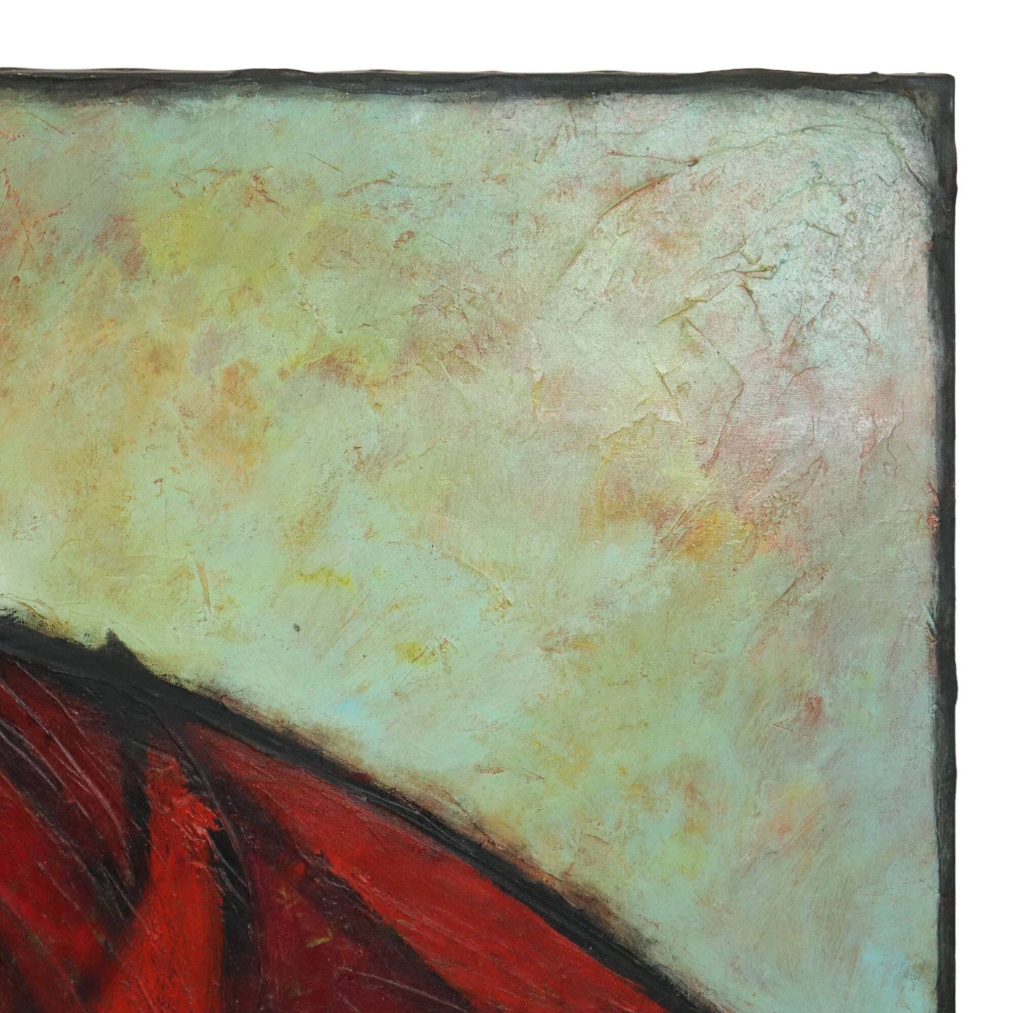 Abstract Boat Art Oil On Canvas XL Huge Painting Signed 146x114cm