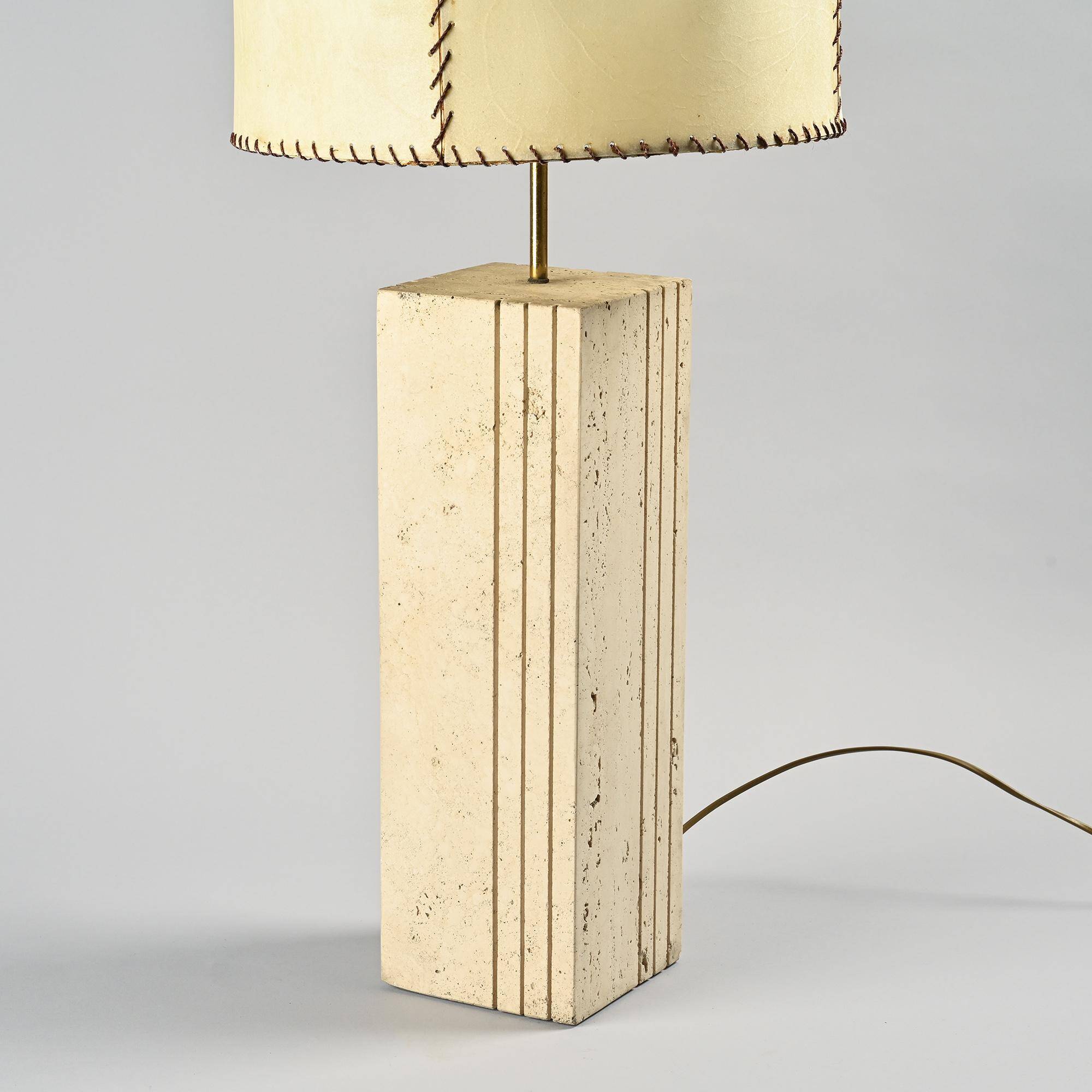 Travertine and parchment lamp, Italy, circa 1970