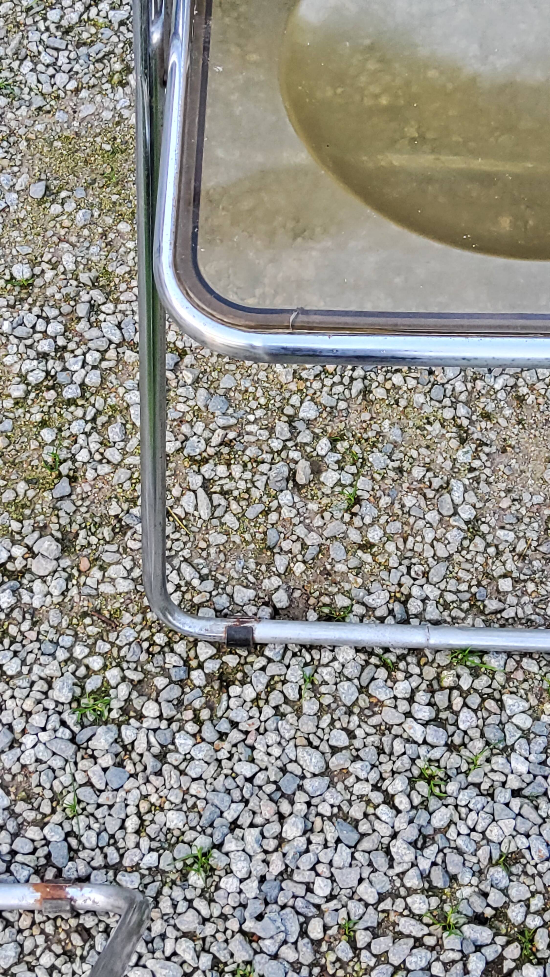 Set of 4 70s design folding chairs in smoked plexiglass and chrome metal