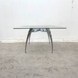Dining table by Bernard Dequet for Protis France Design in cast aluminum and leather, France 1980