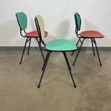 Set of 3 two-tone formica chairs from the 50s