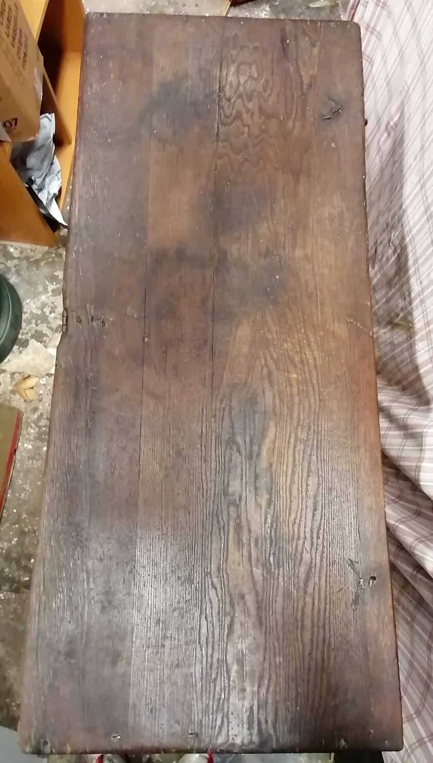 18th century high mountain chest, in solid oak and forged parts.
