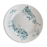 Round plate Longwy model Mignon – Antique earthenware with floral and bird decoration.