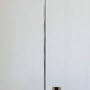 Three-light floor lamp in wood and chrome metal, Spain 1970s.
