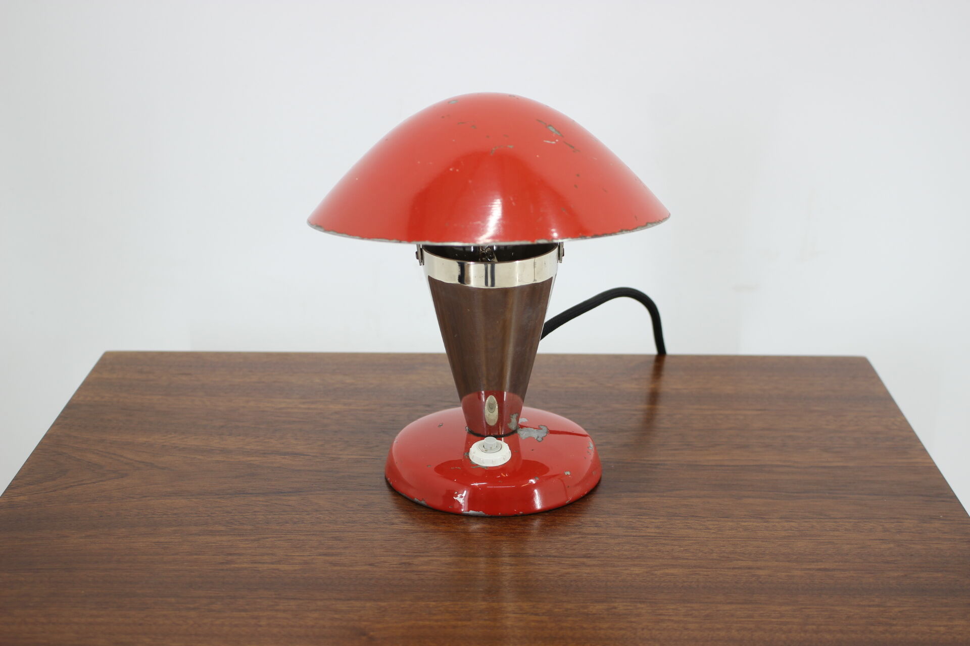 1930s Bauhaus Red Small Table Lamp, Czechoslovakia