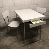 Gray strillee white formica table with 2 chairs 60s