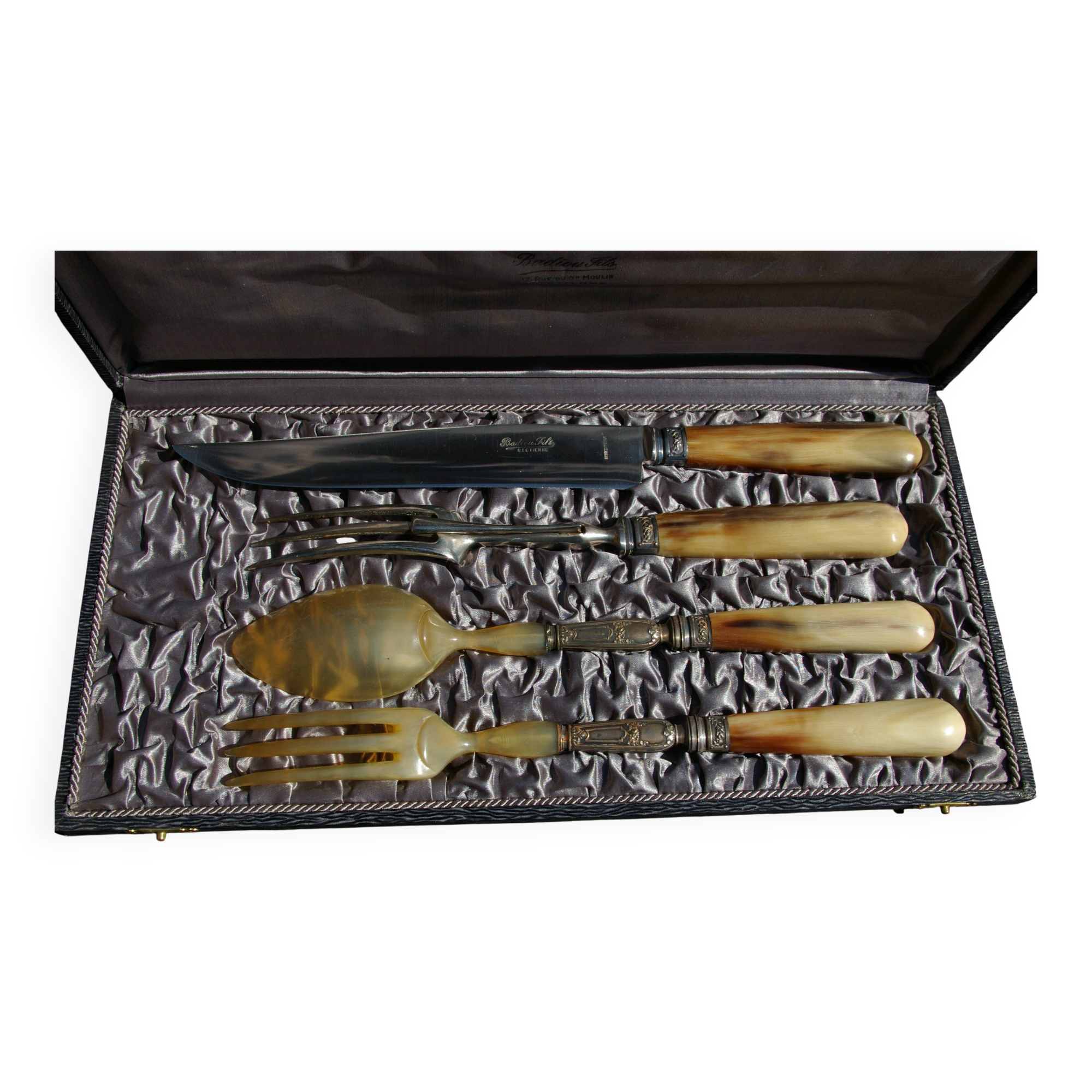 Carving Set + Salad Server Horn and Stainless Steel