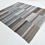 7x9 Gray & Teal Green Handmade Kilim Rug, 224x264Cm