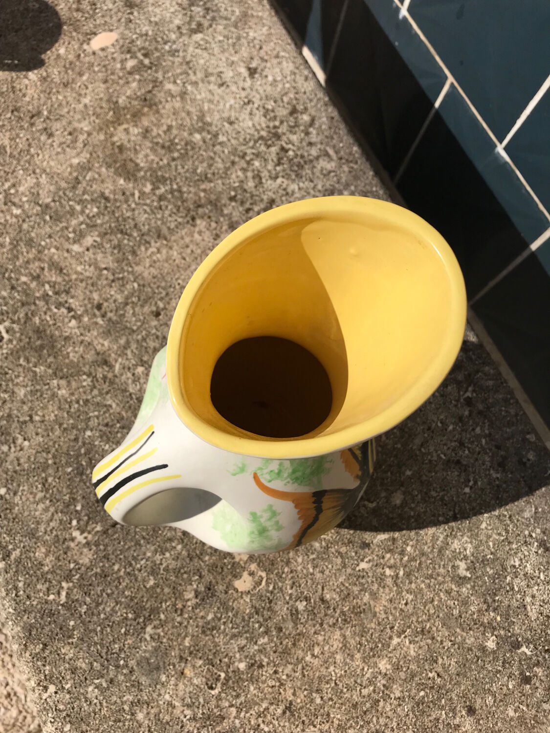 Vase pichet aux poissons signé J Fonck céramique vintage