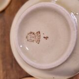 5 enameled stoneware cups and saucers