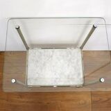 Small Regency-style side table, gold, glass & marble, 1970s.