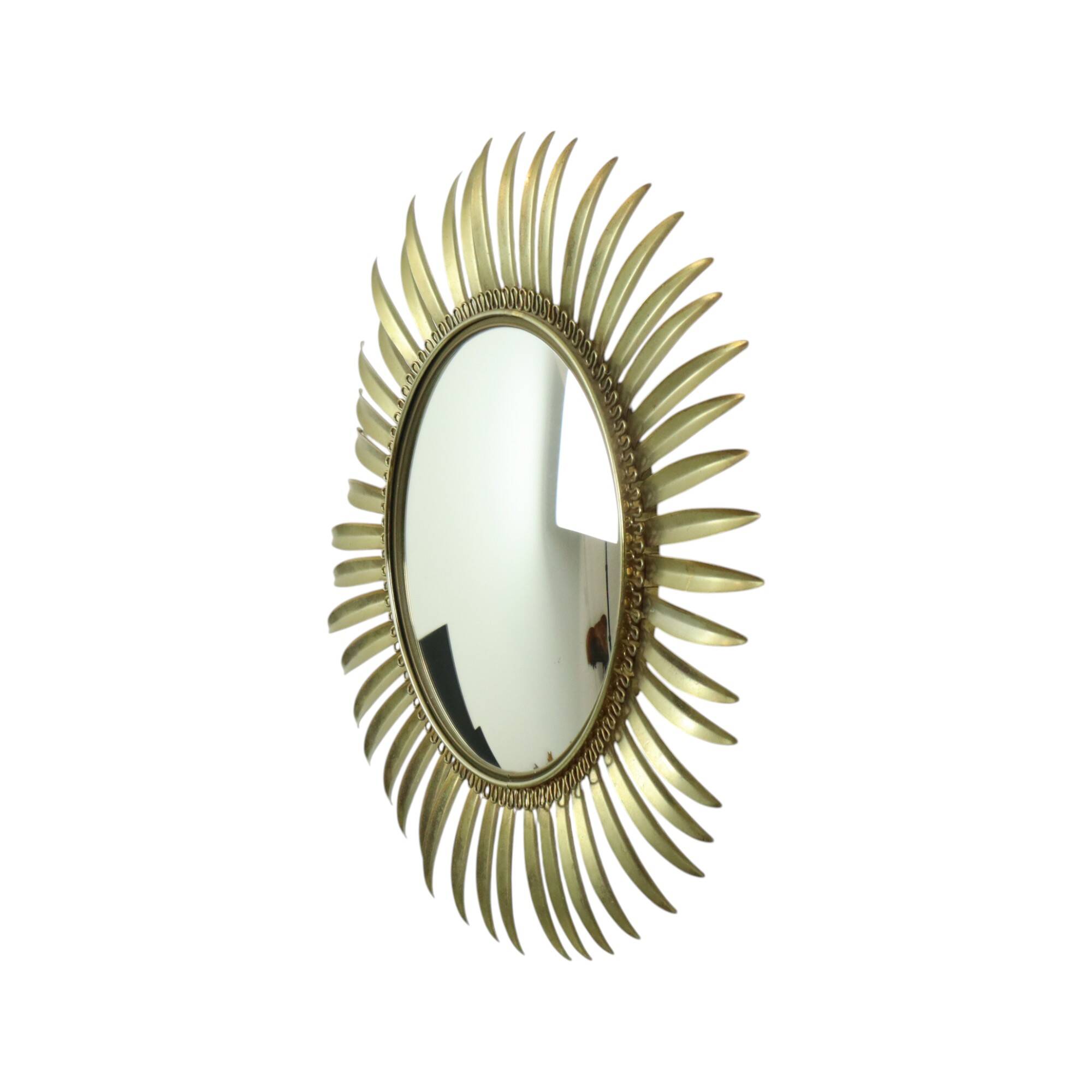 Mid Century Copper Plated Metal Sun Mirror Deknudt Convex 54cm