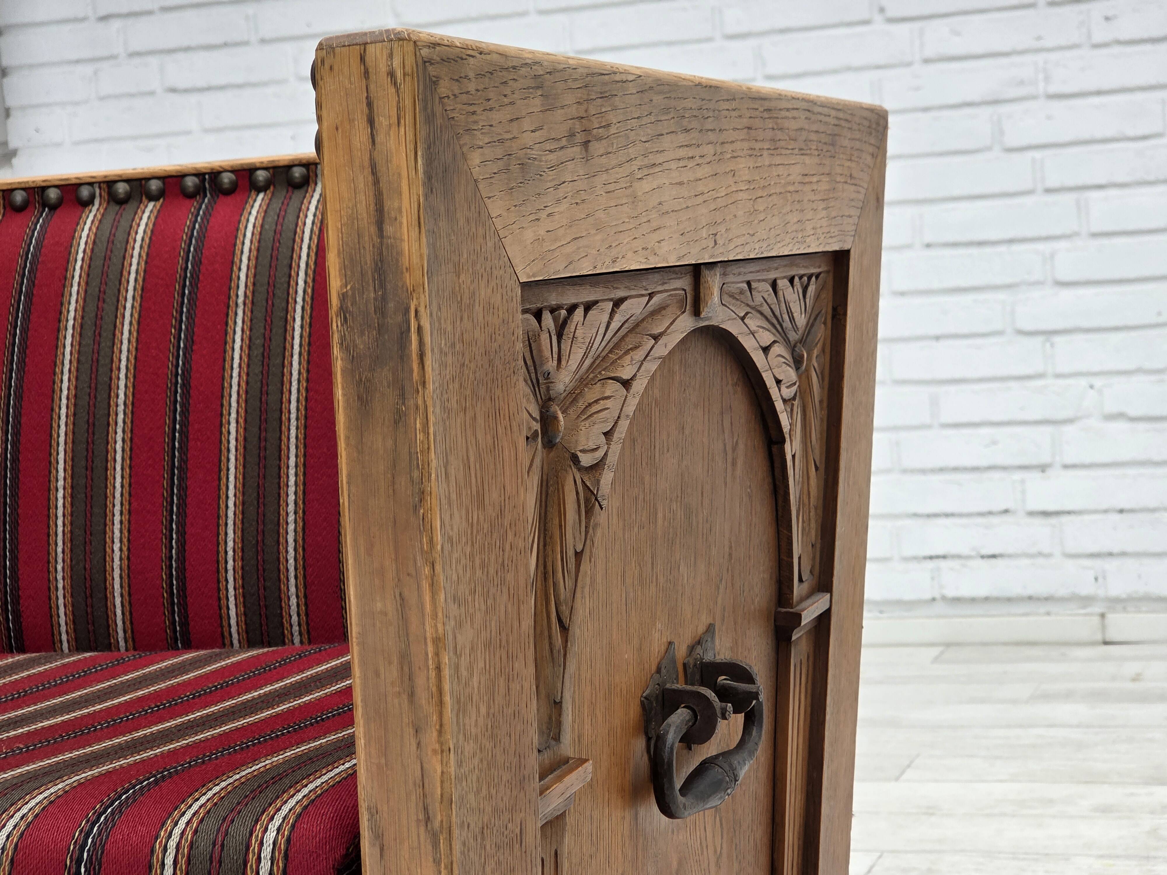 1960s, Danish 2-seater sofa, original condition, furniture wool, oak wood.