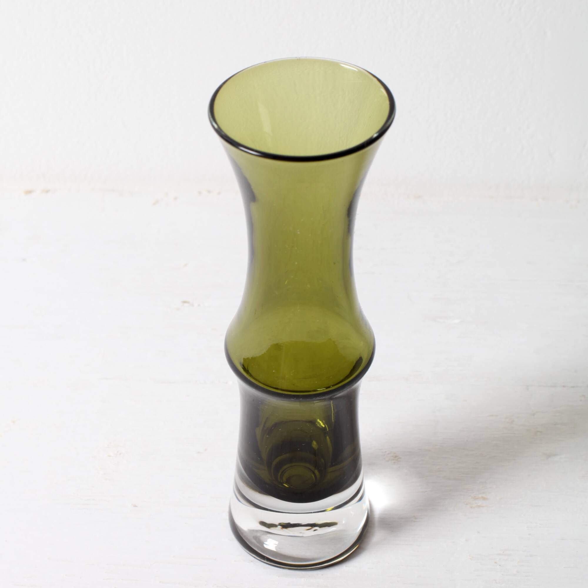 Small Olive Green Glass Vase - Tamara Aladin Riihimäen Lasi Finland 1960s