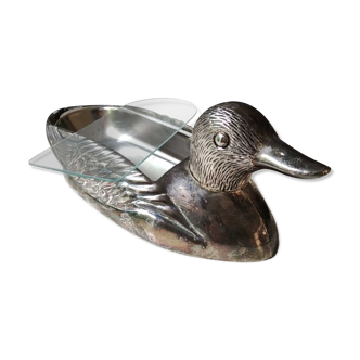 Beurrier en forme de canard en métal argenté