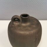 Vase/pot Dagnæs en argile/grès brun rainuré, d'Illums Danemark années 1970.