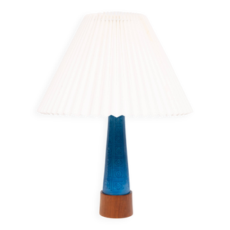 Turquoise Stoneware Table Lamp Teak base 1960s