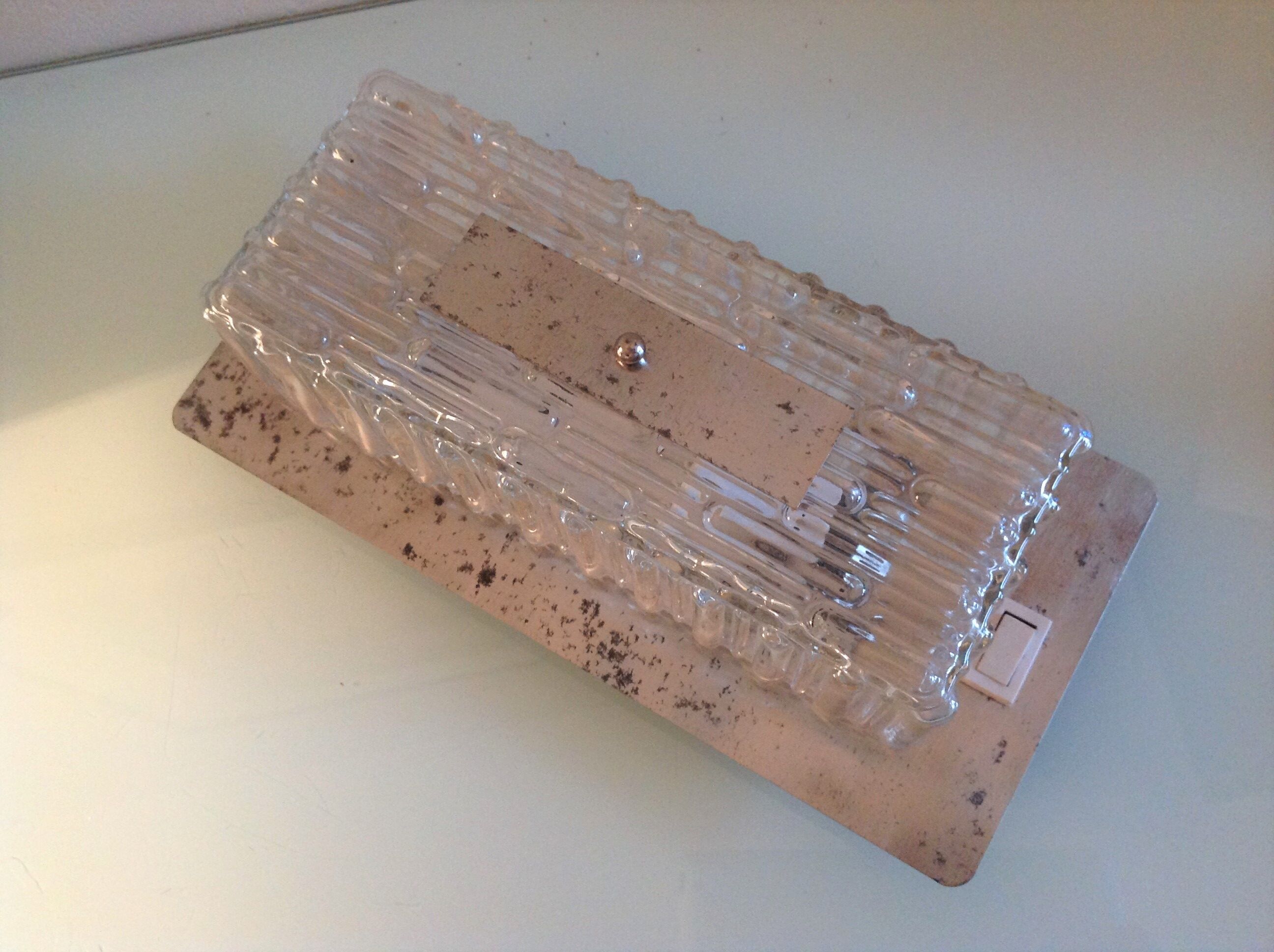 Rectangular wall lamp in brushed glass and metal / vintage 60s-70s