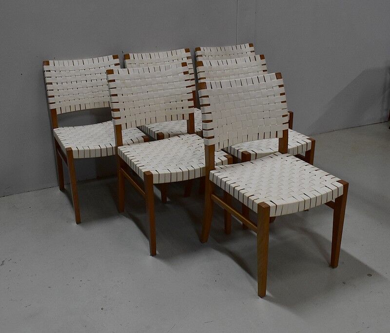 Suite of 6 vintage chairs in light beech late 20th
