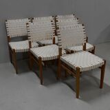 Suite of 6 vintage chairs in light beech late 20th