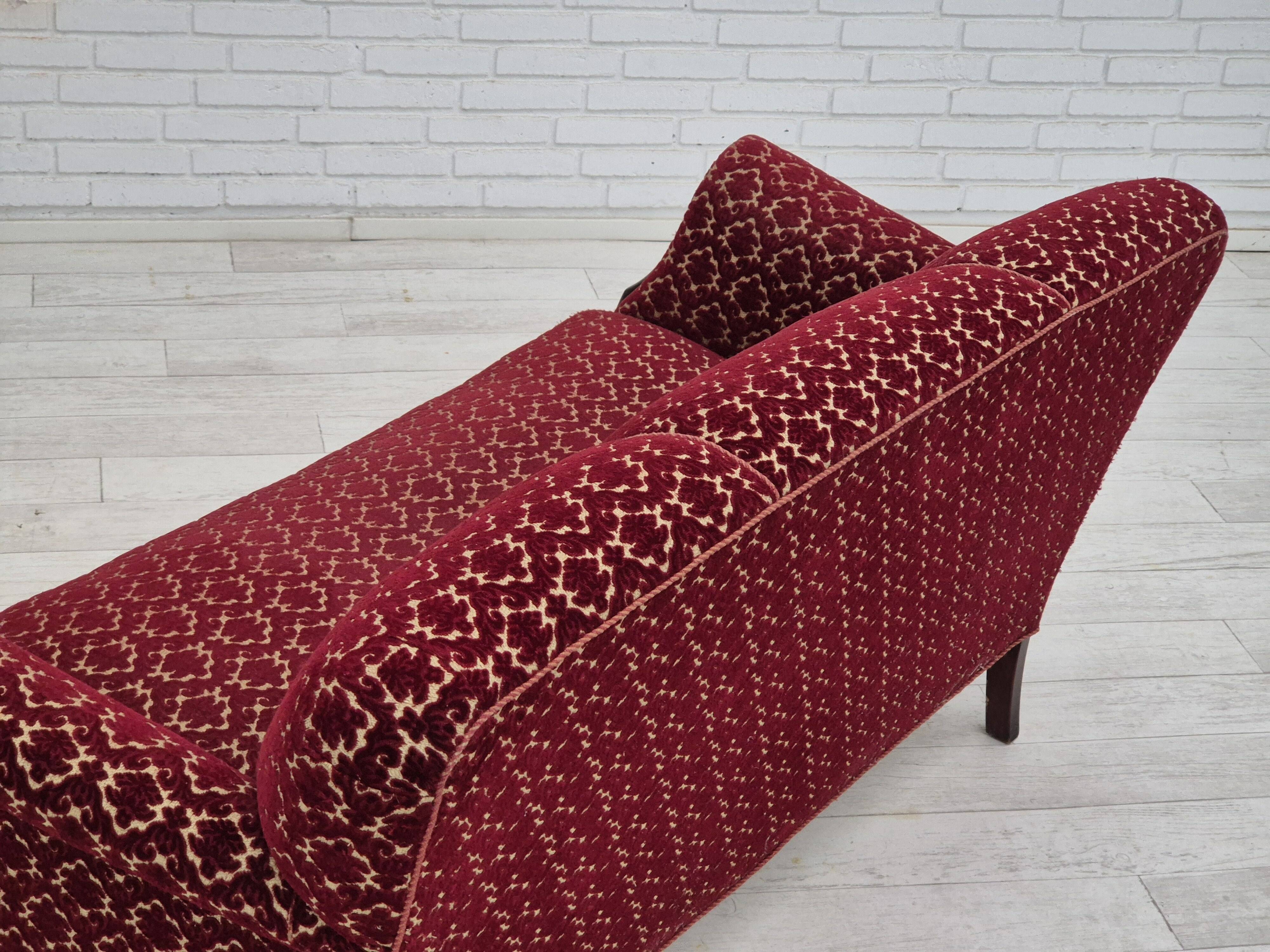 1950s, Danish 3 seater sofa, original condition, furniture velour, beech wood.