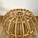 Designer round coffee table in rattan and smoked glass 1970