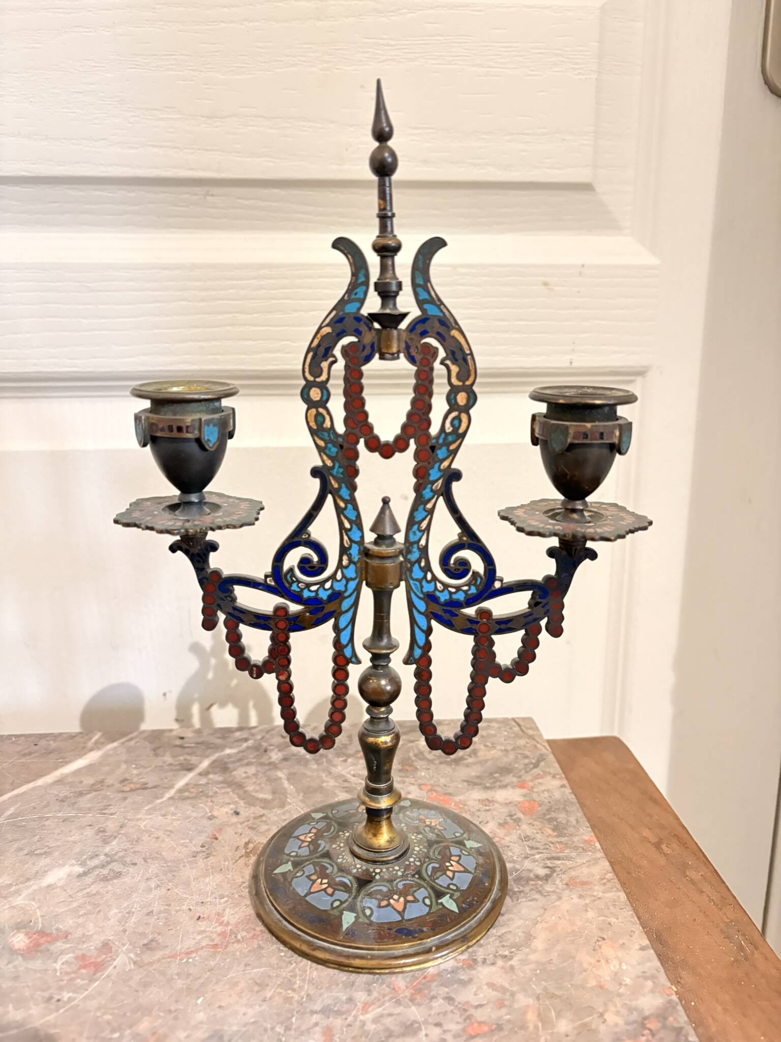 Pair of Candelabra Chandelier Champlevé Enamel Napoleon III Barbedienne