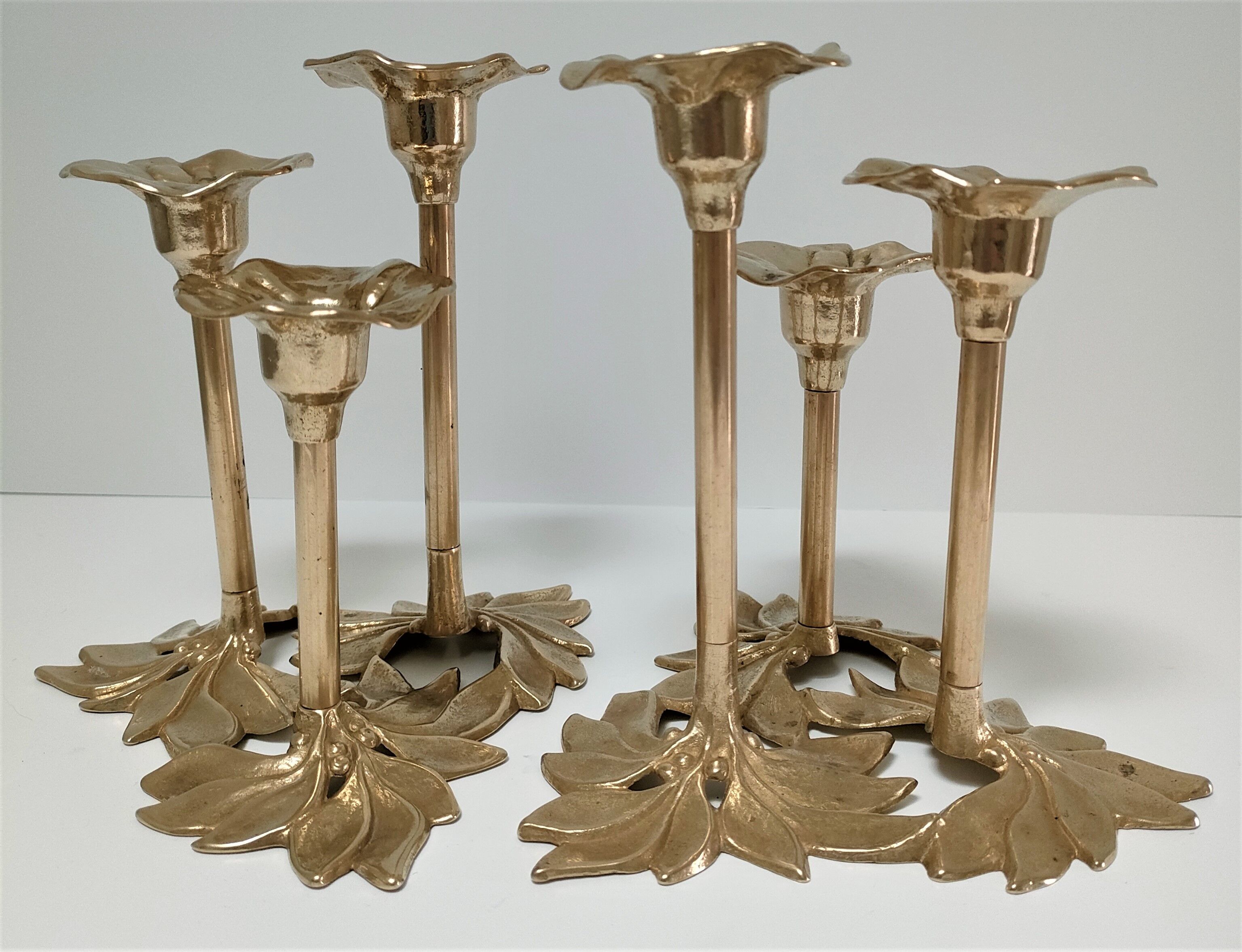 Pair of candlesticks solid brass vintage flowers