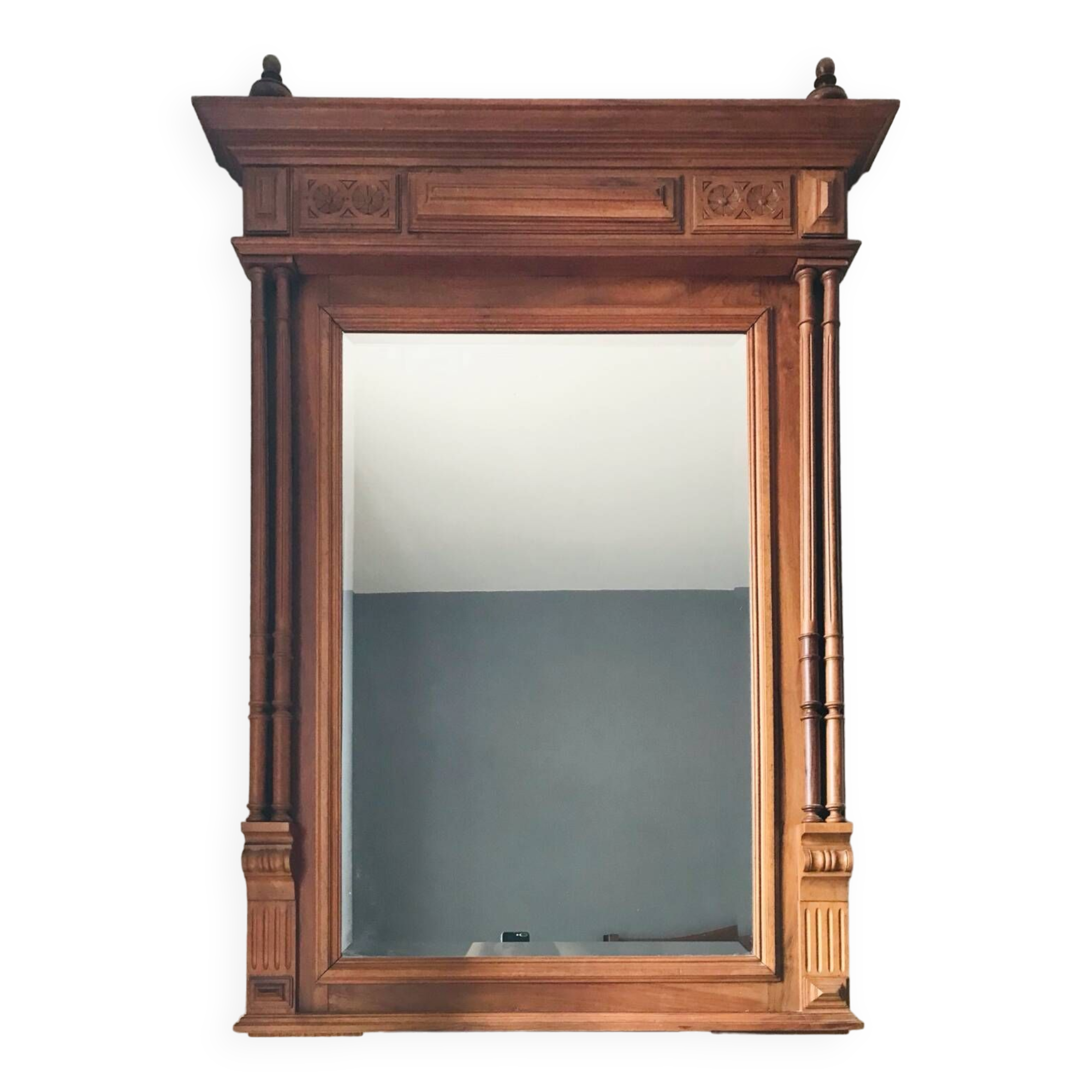 Miroir trumeau en chêne et miroir biseauté