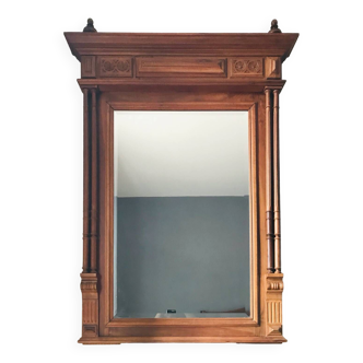 Oak overmantel mirror and beveled mirror