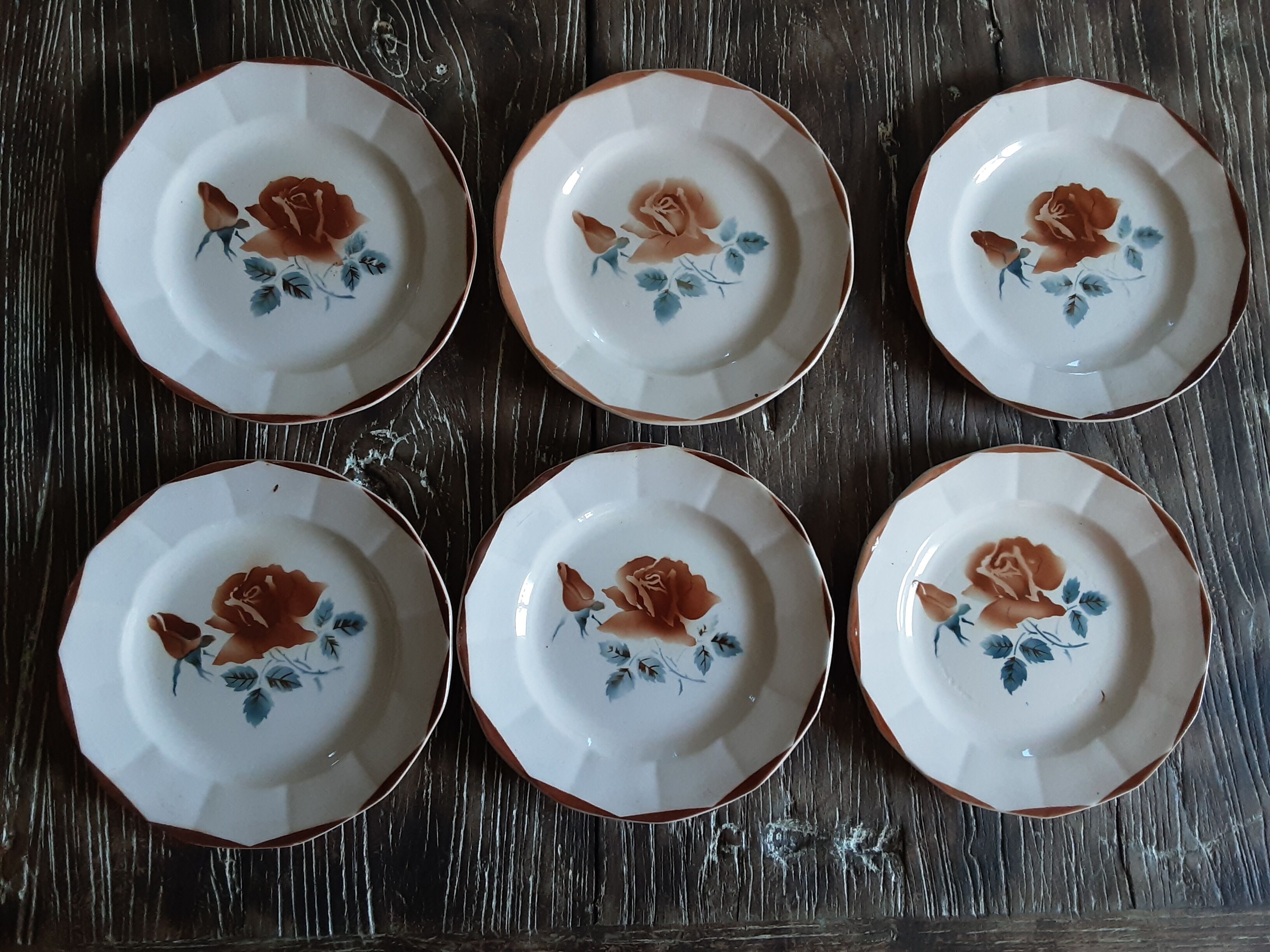 Set of 6 old dessert plates Digoin sarreguemines