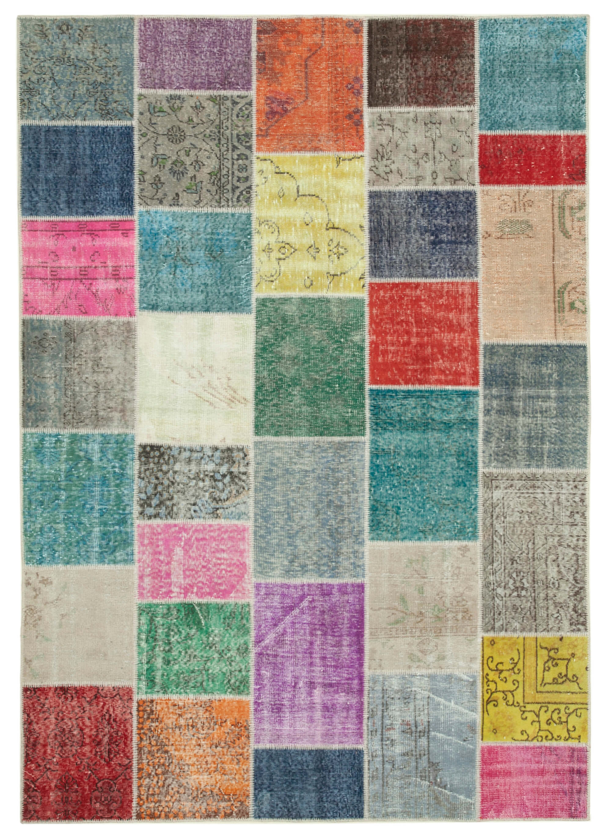 Handwoven anatolian 206 cm x 300 cm multicolor patchwork carpet