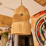 Handmade raffia pendant light - Bohemian ceiling light - Natural pendant light