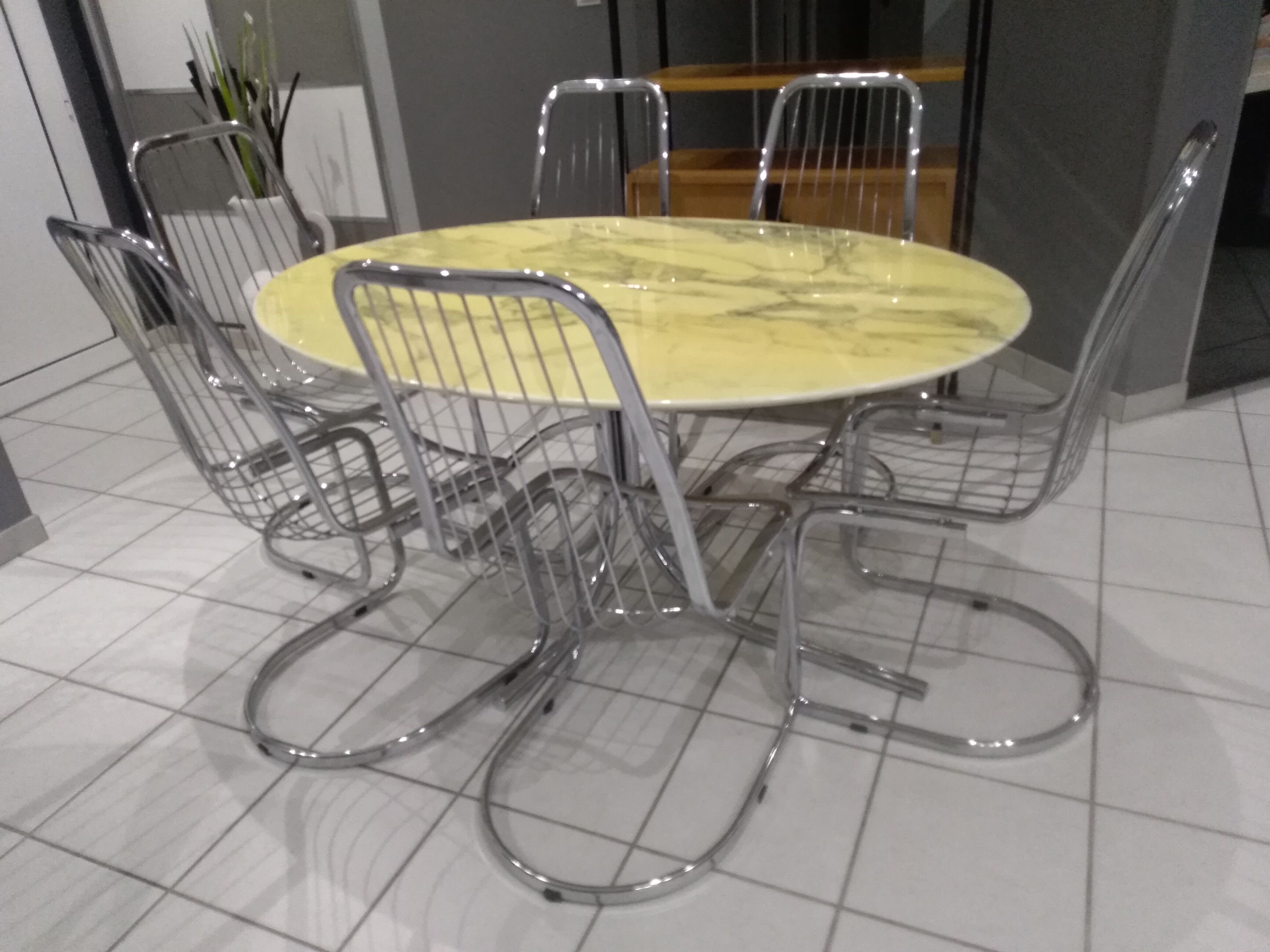 Suite of 6 vintage chrome metal chairs 1970