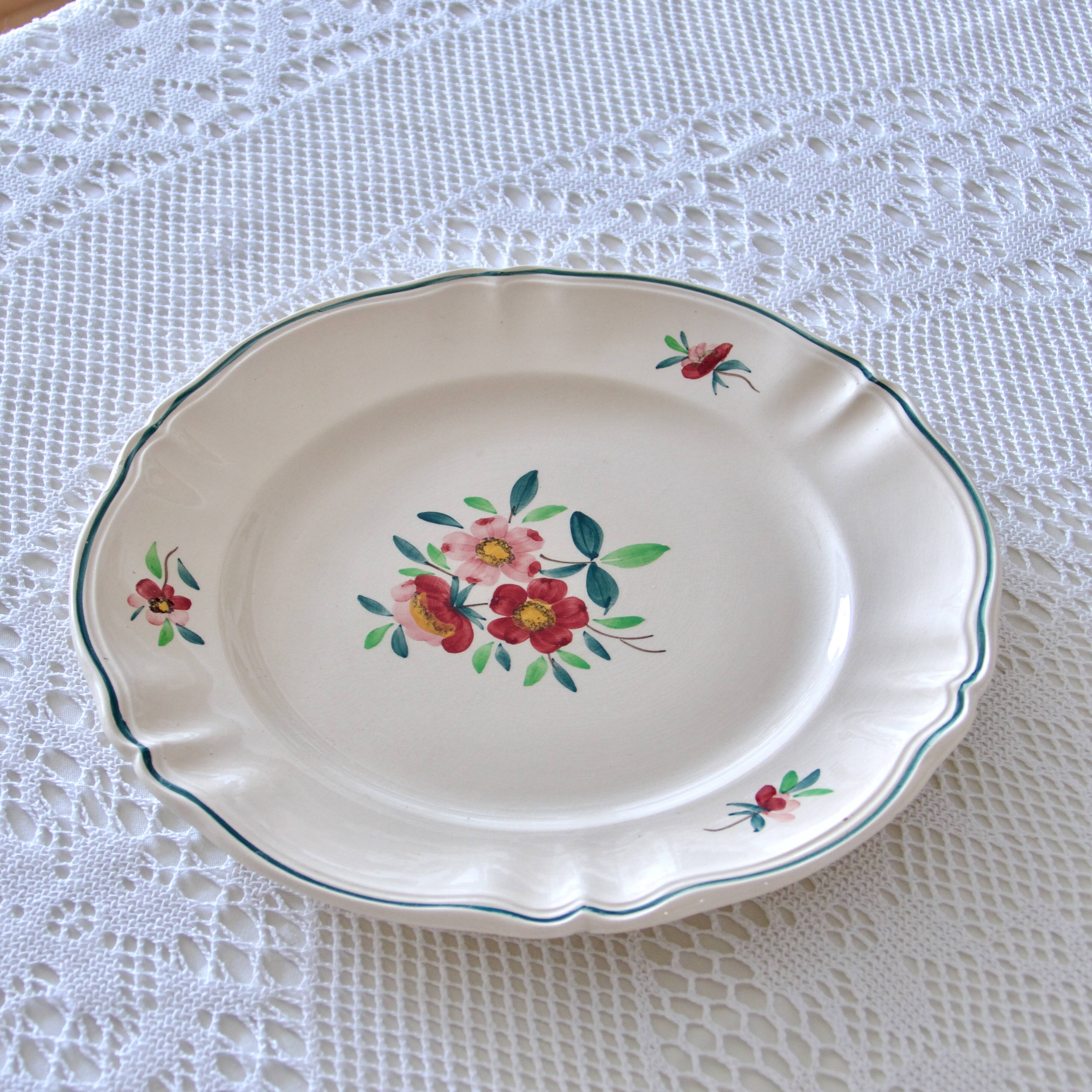 Large old round dish Sarreguemines Amazonas hand painted