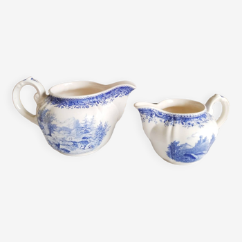 Crémiers en porcelaine Villeroy et Boch " Burgenland" , blanc et bleu  , pot à lait , vintage années