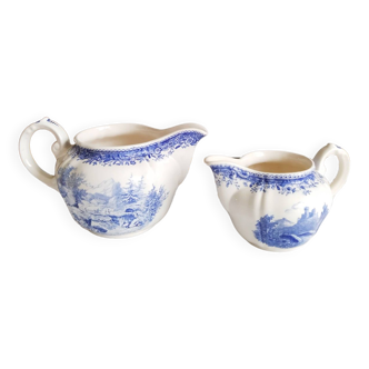 Villeroy and Boch "Burgenland" porcelain creamers, white and blue, milk jug, vintage years