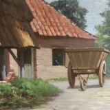 Antique oil painting, french barbizon school, wooden frame