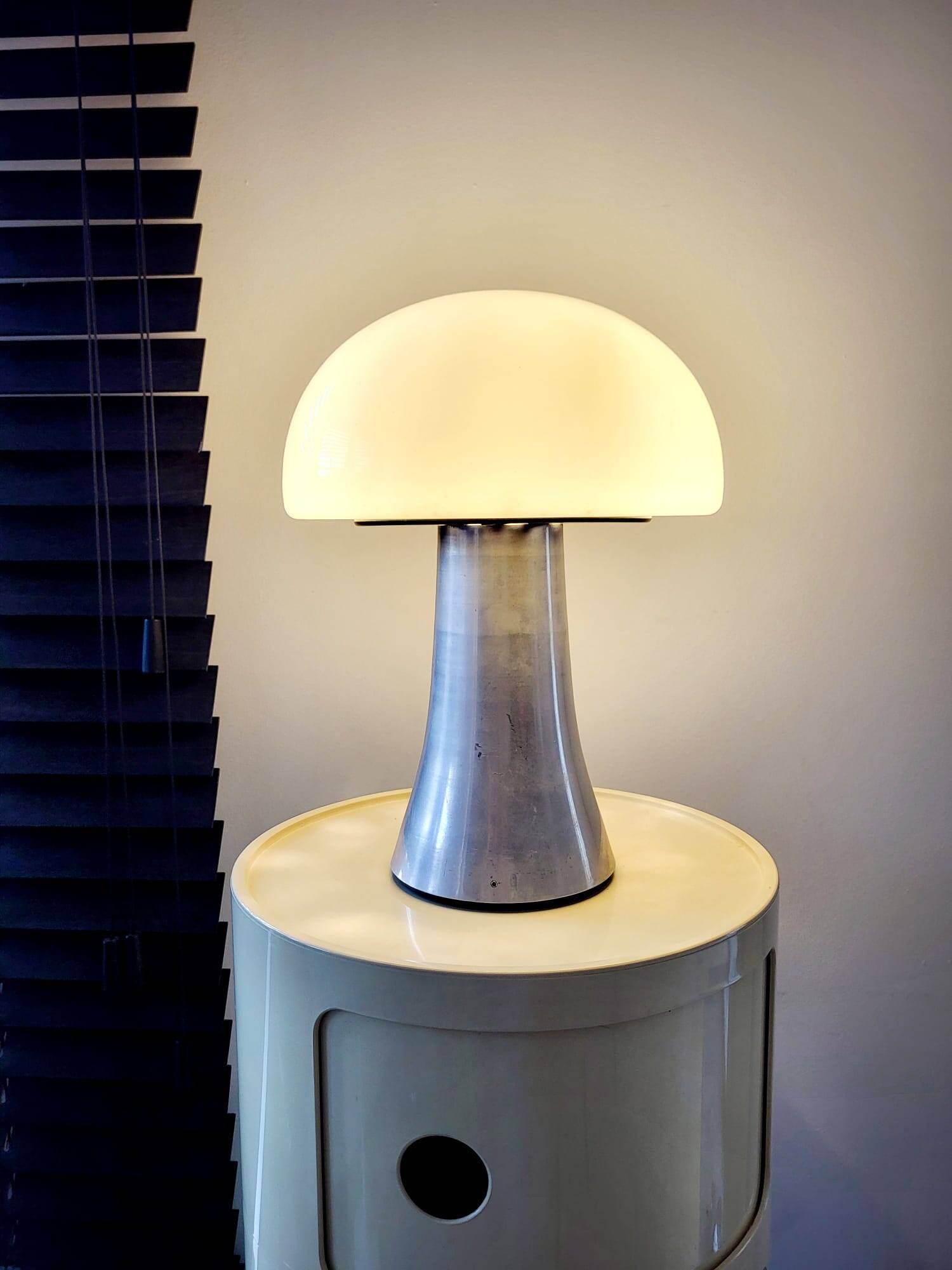 Lampe Mushroom XL, lampe de table lourde en acier inoxydable, années 80
