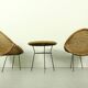 1950s Italian Rattan Basket Chairs & Matching Bistro Table Set