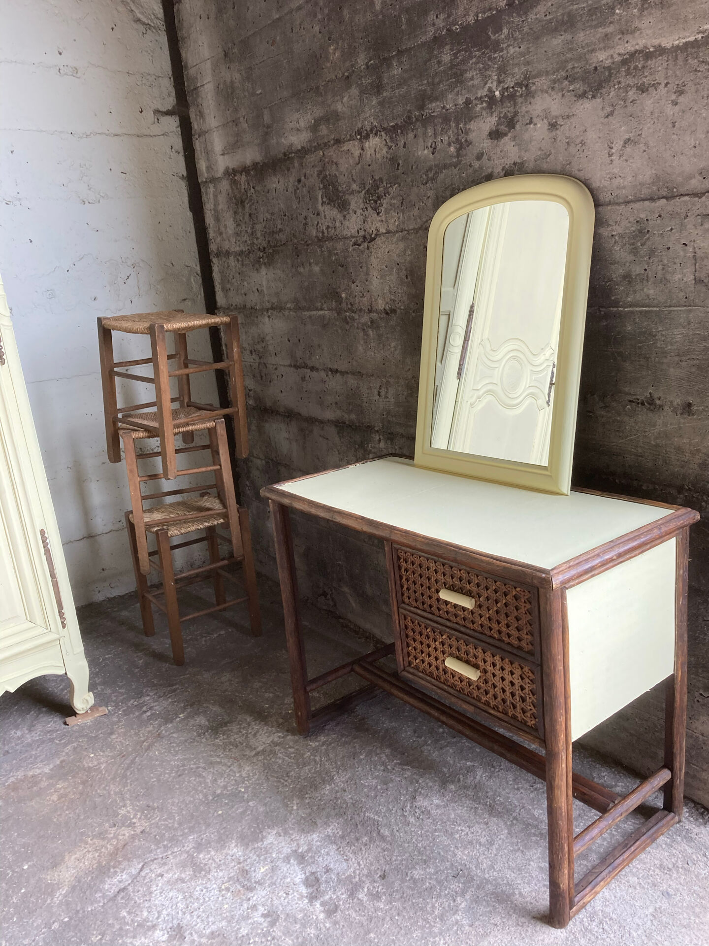 Parisian desk wicker wood bamboo