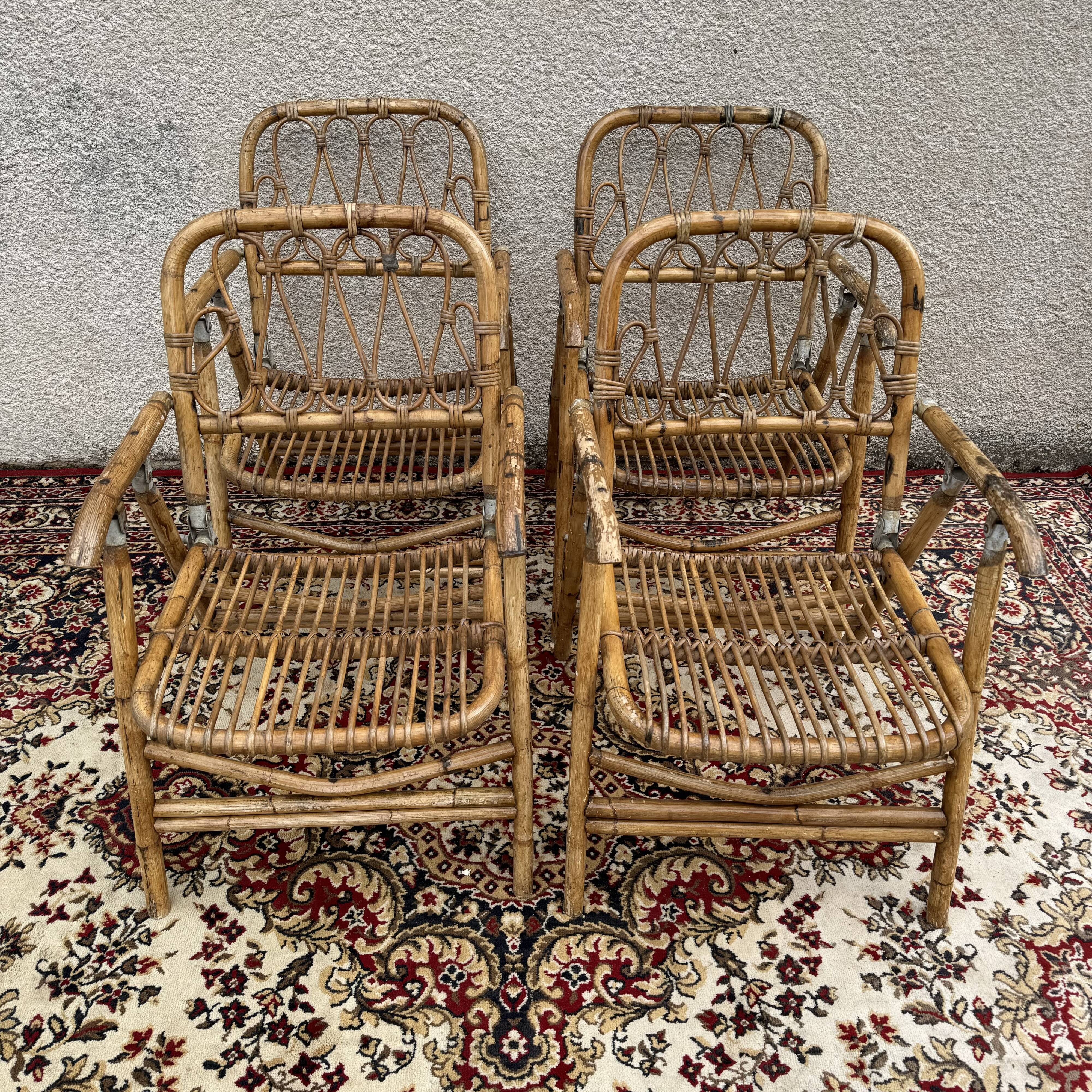 Rattan and Bamboo Folding Armchairs Valencia Spain 60'S